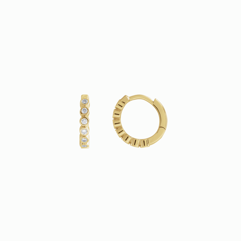 The Diamond Bezel Huggies -14K